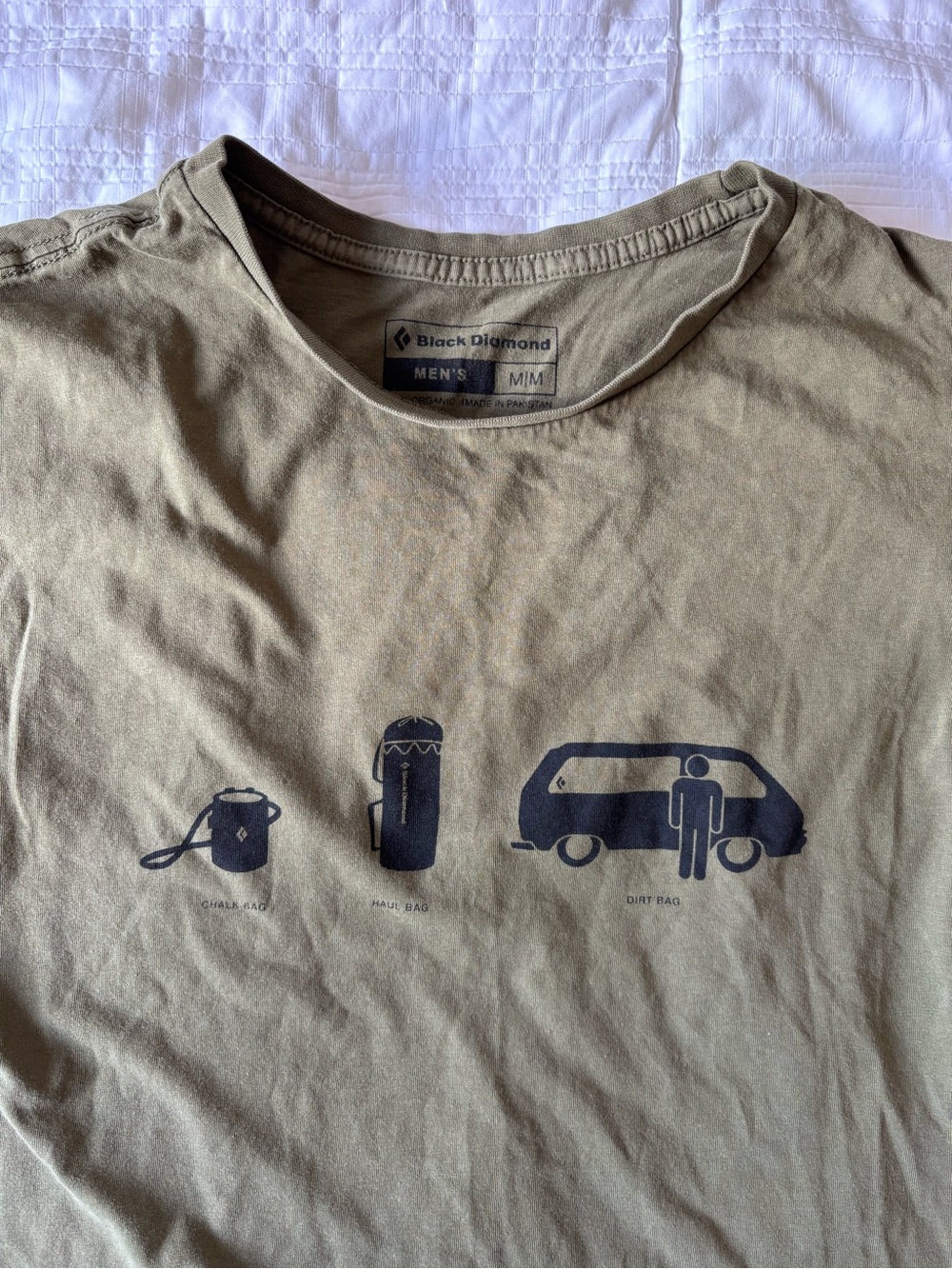 Black Diamond Men's Short Sleeve T-Shirt in Olive Green with Navy Graphic